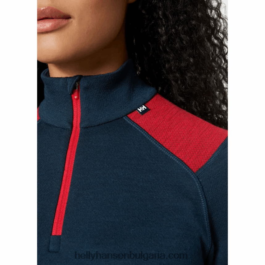 Жени дамски лифа мериносов среден слой с половин цип основен слой 80V22D2056 черен Helly-Hansen