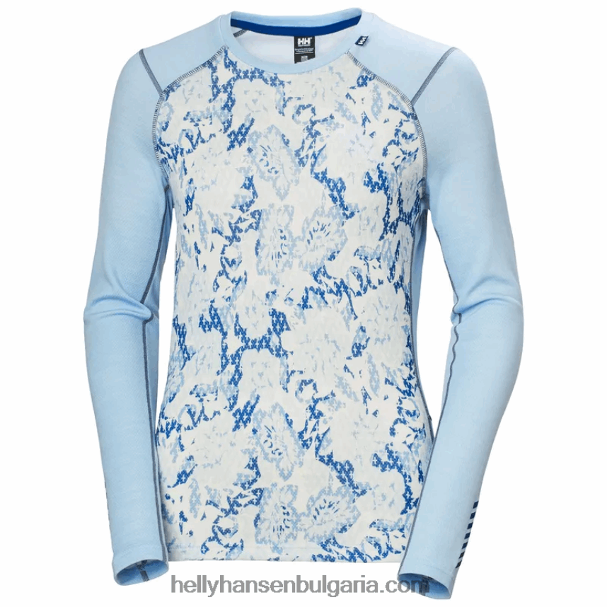 Жени дамски лифа мериносови средно тежки графични дълъг ръкав основен слой 80V22D2067 синя мъгла Helly-Hansen