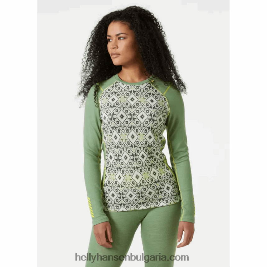 Жени дамски лифа мериносови средно тежки графични дълъг ръкав основен слой 80V22D2070 морско деко f Helly-Hansen