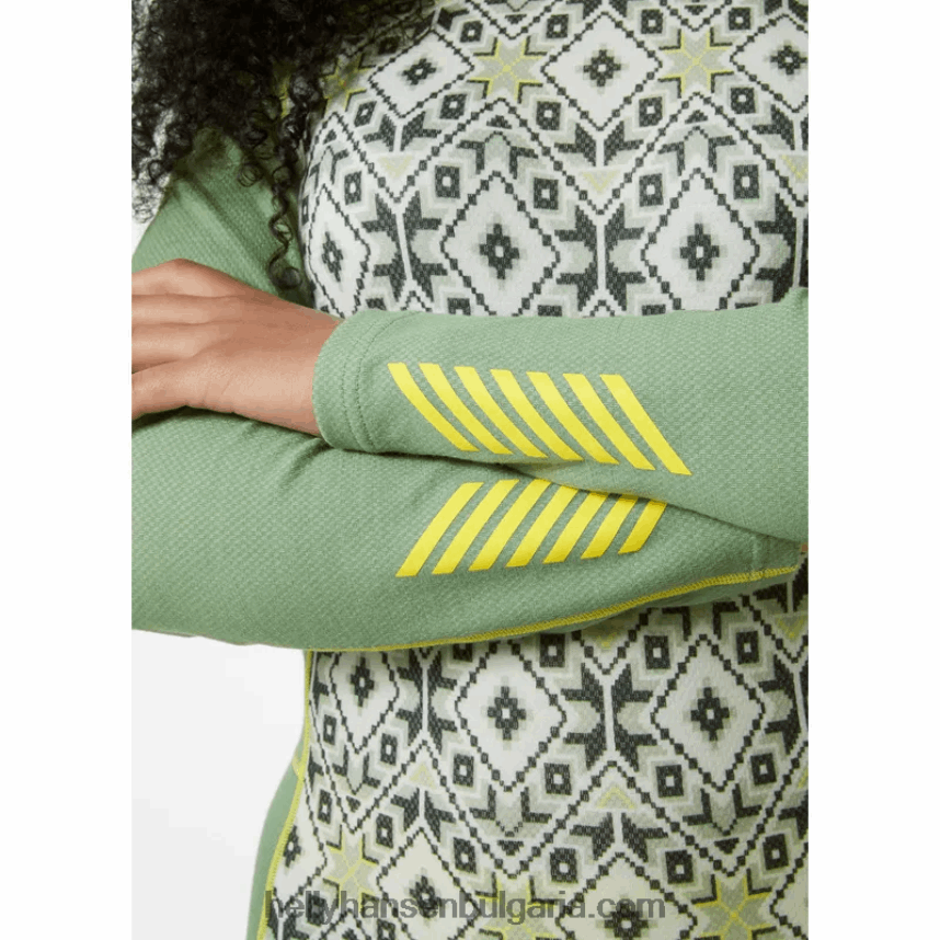 Жени дамски лифа мериносови средно тежки графични дълъг ръкав основен слой 80V22D2070 морско деко f Helly-Hansen