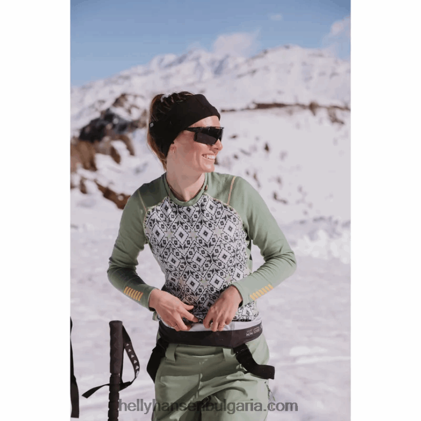 Жени дамски лифа мериносови средно тежки графични дълъг ръкав основен слой 80V22D2070 морско деко f Helly-Hansen