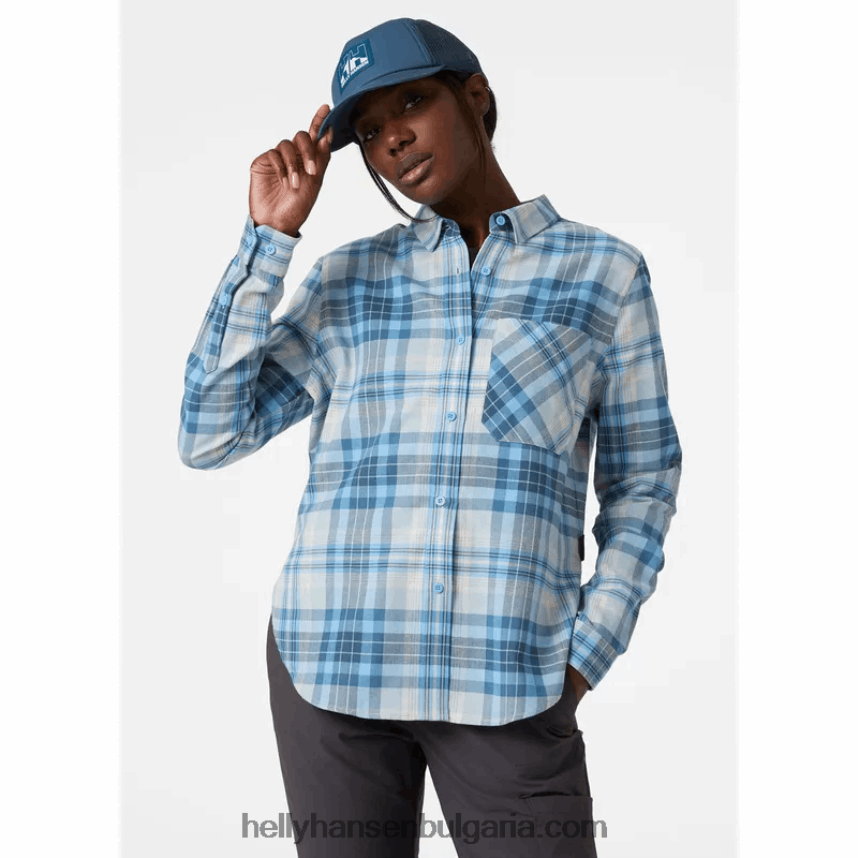 Жени дамска органична фланелена риза с дълъг ръкав lokka 80V22D2026 ментово каре Helly-Hansen