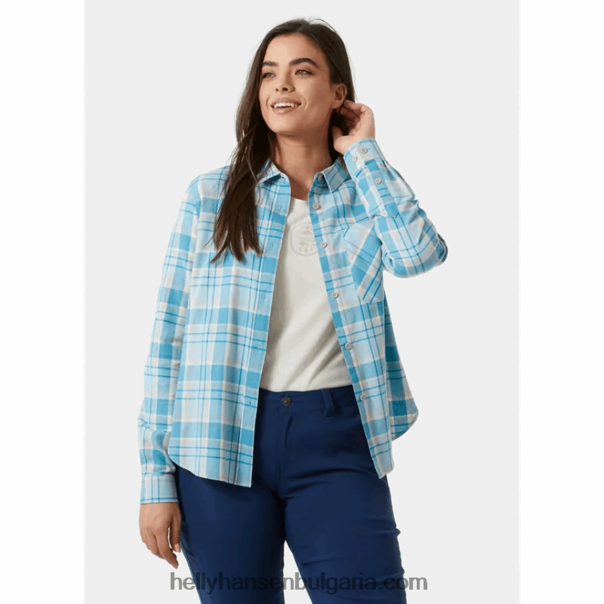 Жени дамска органична фланелена риза с дълъг ръкав lokka 80V22D2027 скаген синьо Helly-Hansen