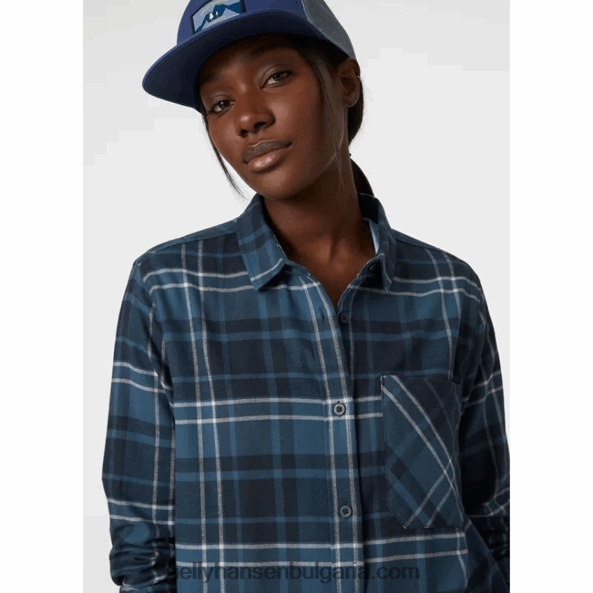 Жени дамска органична фланелена риза с дълъг ръкав lokka 80V22D2030 дълбок фиорд Helly-Hansen