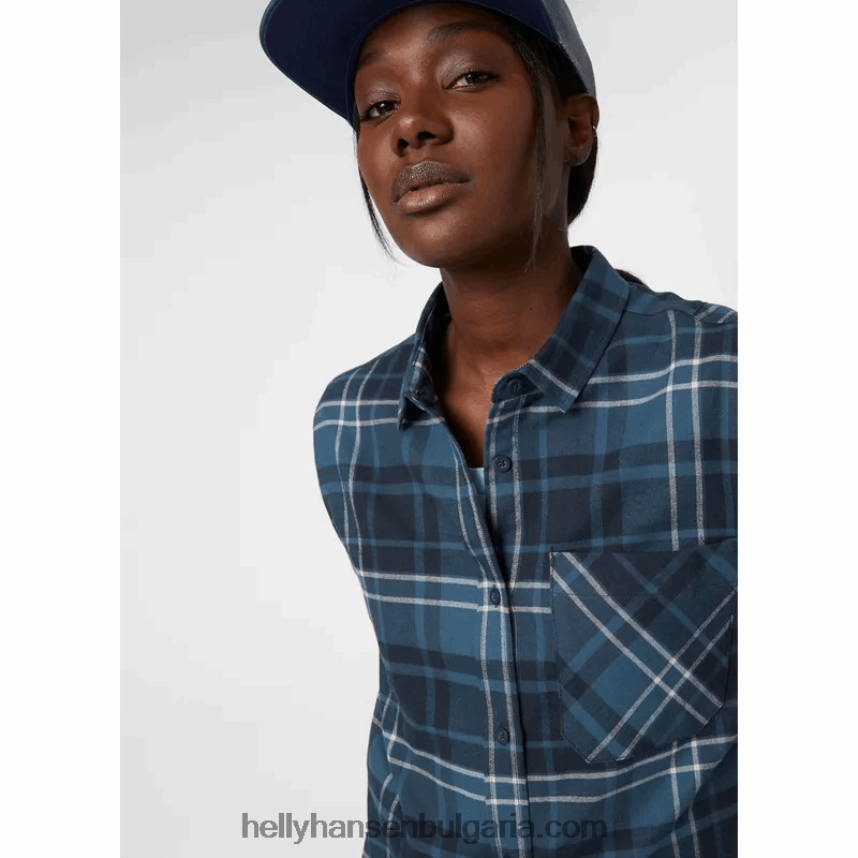 Жени дамска органична фланелена риза с дълъг ръкав lokka 80V22D2030 дълбок фиорд Helly-Hansen