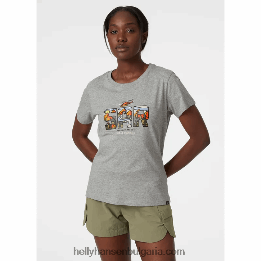 Жени дамска тениска f2f от органичен памук 80V22D1940 сиво мел кв Helly-Hansen