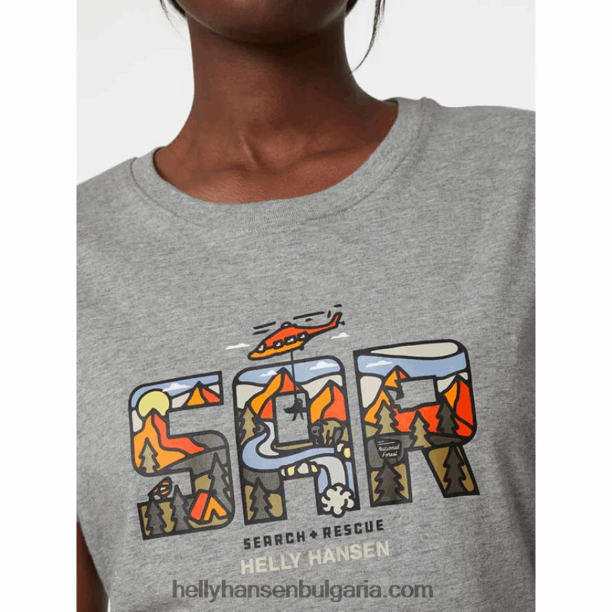 Жени дамска тениска f2f от органичен памук 80V22D1940 сиво мел кв Helly-Hansen