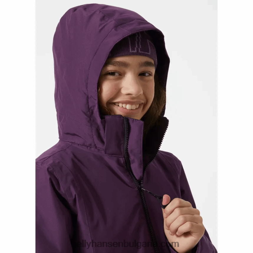 деца юношески изолиран дъждобран lisburn 80V22D2751 синя мъгла/черно Helly-Hansen