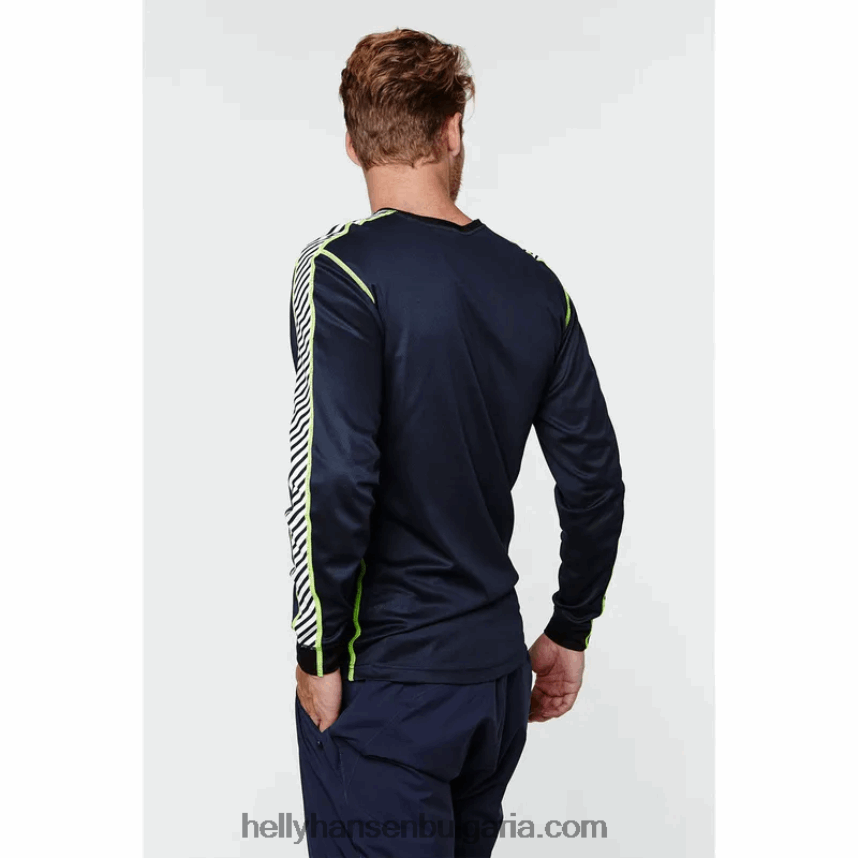 мъже мъжки hh lifa райе с дълъг ръкав основен слой на екипажа 80V22D1046 черен Helly-Hansen