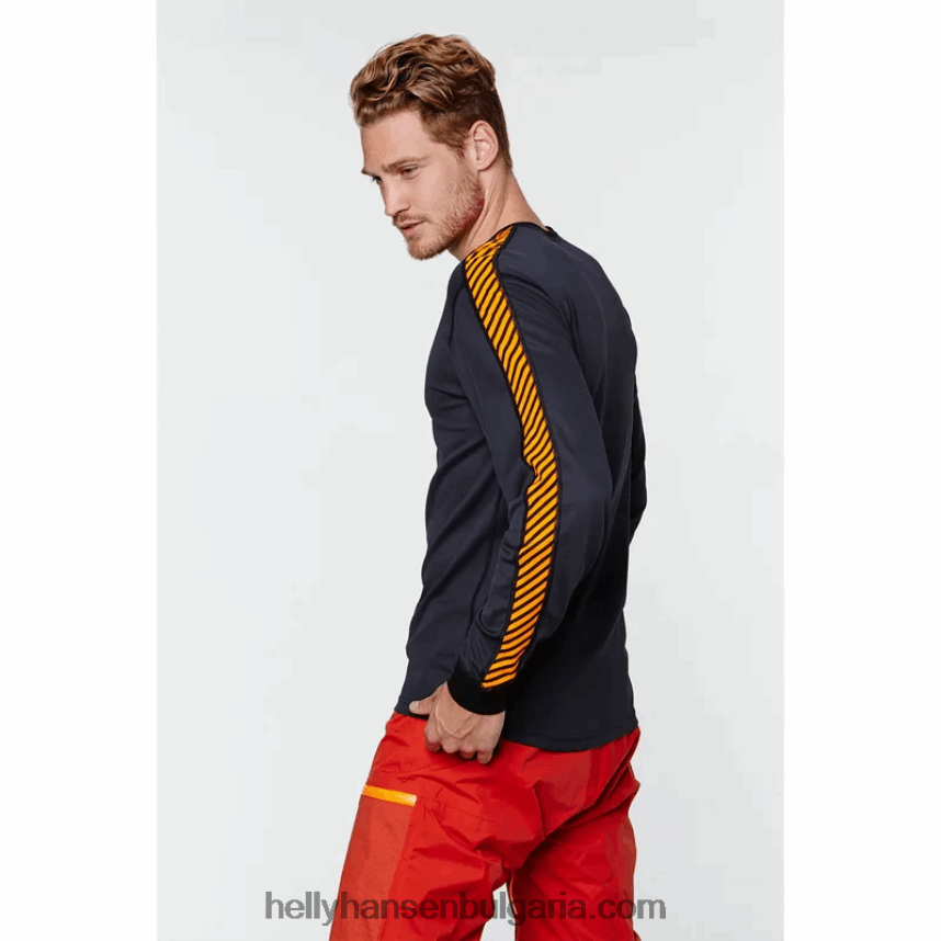 мъже мъжки hh lifa райе с дълъг ръкав основен слой на екипажа 80V22D1046 черен Helly-Hansen