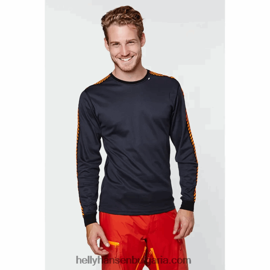 мъже мъжки hh lifa райе с дълъг ръкав основен слой на екипажа 80V22D1046 черен Helly-Hansen