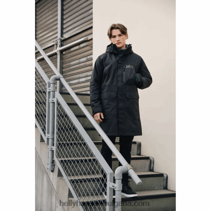 мъже мъжки такелаж изолиран дъждобран 80V22D235 черен Helly-Hansen