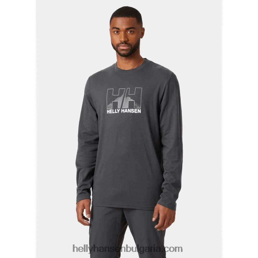 мъже мъжка тениска с дълъг ръкав с графика Nord 80V22D912 бяло Helly-Hansen
