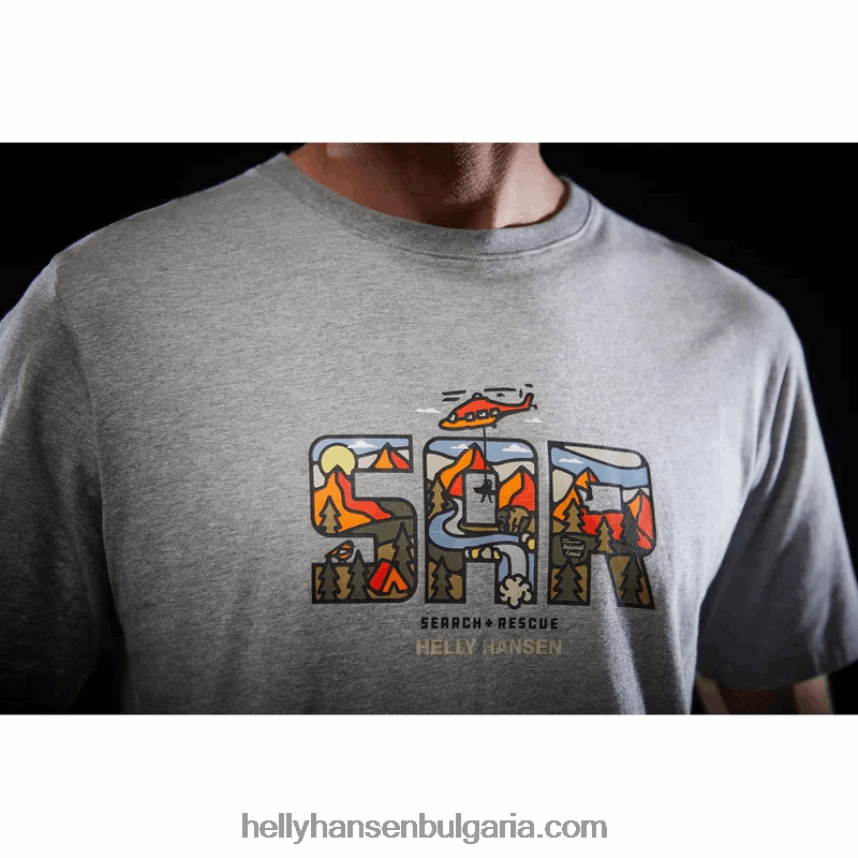 мъже мъжка тениска f2f от органичен памук 80V22D891 сиво мел кв Helly-Hansen