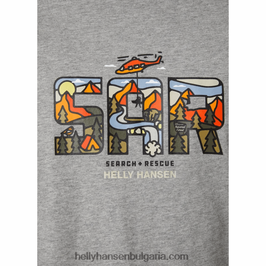 мъже мъжка тениска f2f от органичен памук 80V22D891 сиво мел кв Helly-Hansen