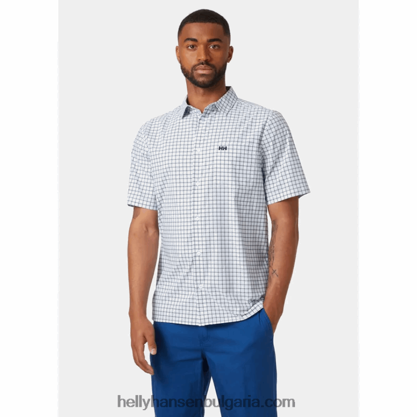 мъже мъжка бързосъхнеща риза с къс ръкав fjord 2.0 80V22D907 азурит Helly-Hansen