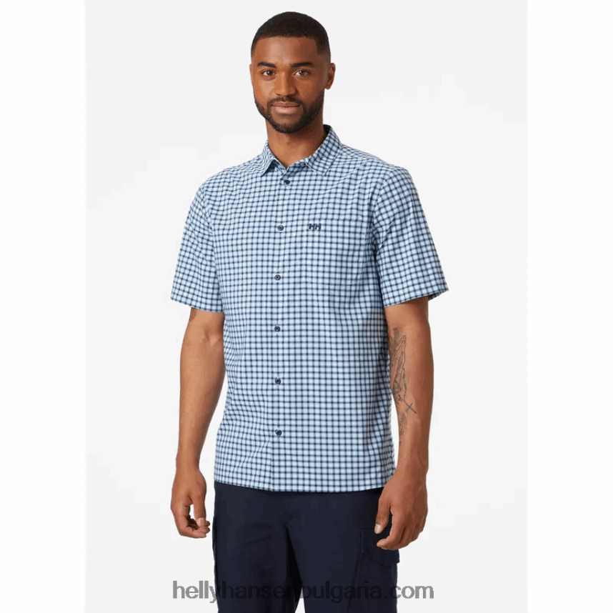 мъже мъжка бързосъхнеща риза с къс ръкав fjord 2.0 80V22D909 военноморски флот Helly-Hansen