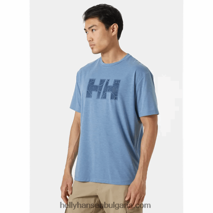 мъже мъжка тениска с рециклирана графика skog 80V22D847 синя мъгла ме Helly-Hansen