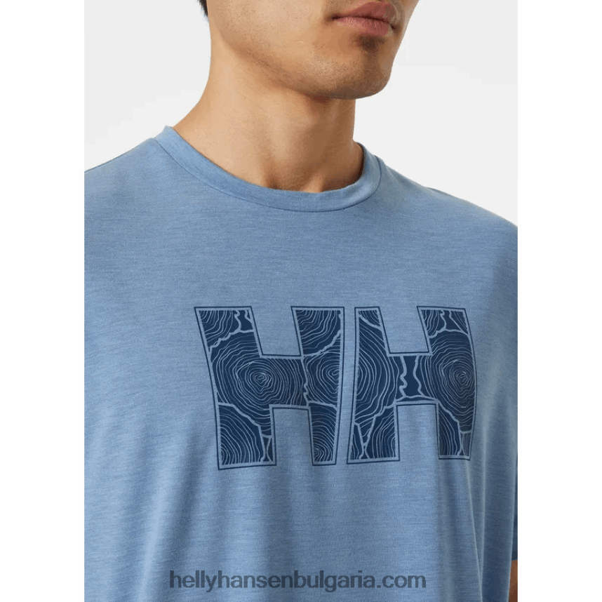 мъже мъжка тениска с рециклирана графика skog 80V22D847 синя мъгла ме Helly-Hansen