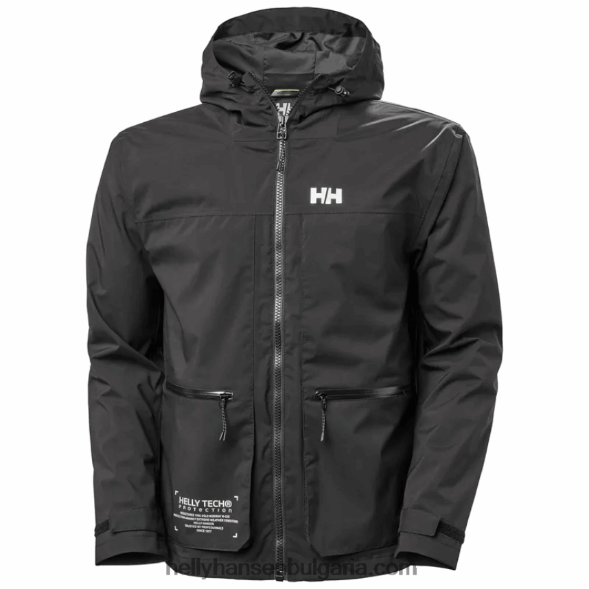 мъже мъжко яке за дъжд с качулка 80V22D232 черен Helly-Hansen