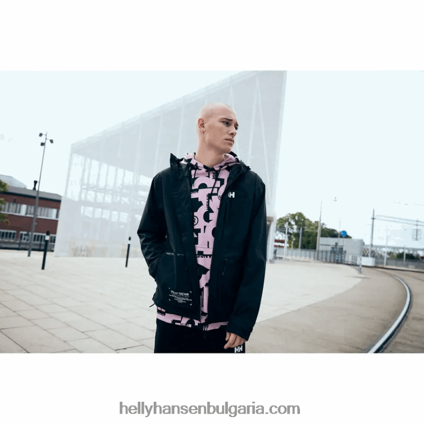 мъже мъжко яке за дъжд с качулка 80V22D232 черен Helly-Hansen