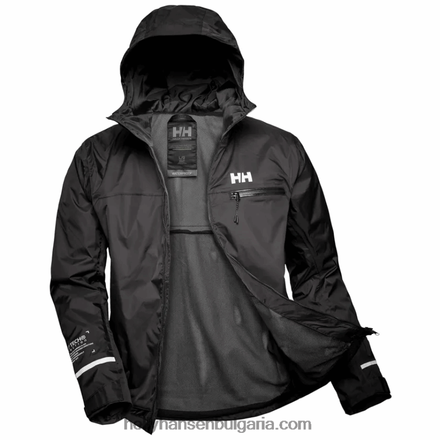 мъже мъжко велосипедно яке за дъжд с качулка 80V22D237 черен Helly-Hansen